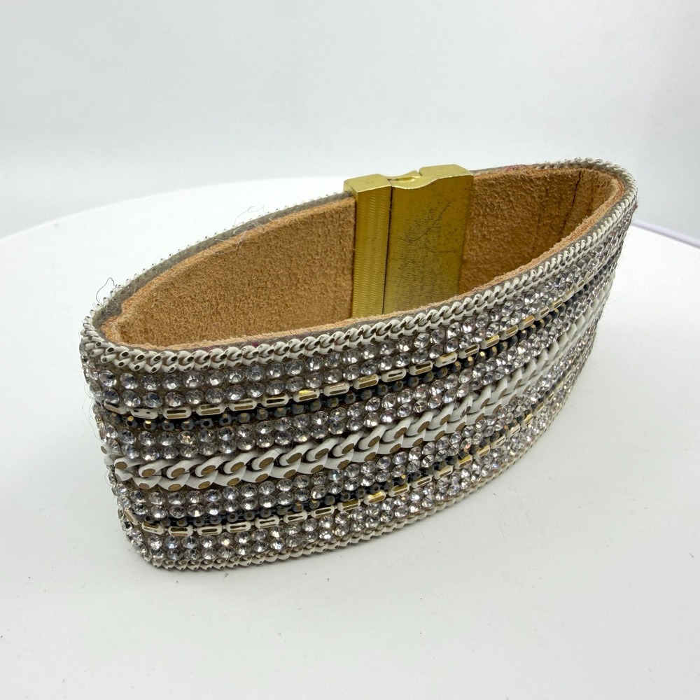 Rhinestone Cuff Bracelet Statement Layering Boho Chic Wide Sparkly Wrist Band